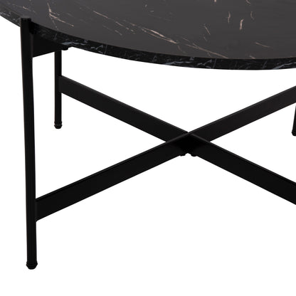 Кафе маса с черен мраморен плот и метална основа Φ80x45Hcm