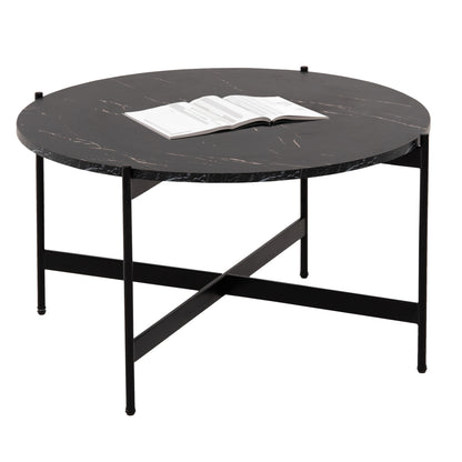 COFFEE TABLE HM9588.01 MDF BLACK MARBLE TABLETOP-BLACK METAL BASE Φ80x45Hcm. image 1