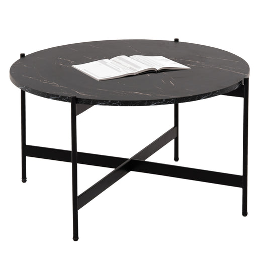 COFFEE TABLE HM9588.01 MDF BLACK MARBLE TABLETOP-BLACK METAL BASE Φ80x45Hcm. image 1