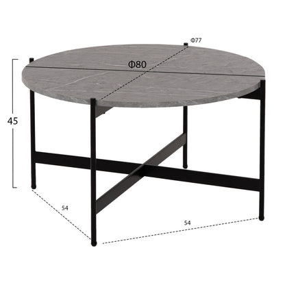 Масичка за кафе с черен метален основа и сив мраморен плот Φ80x45Hcm
