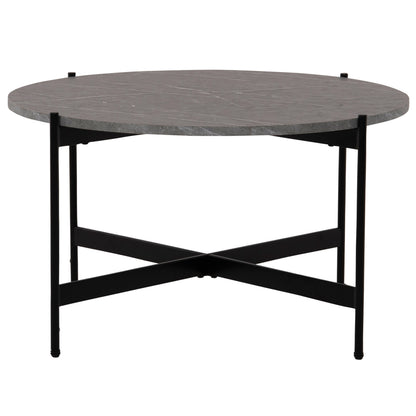 Масичка за кафе с черен метален основа и сив мраморен плот Φ80x45Hcm