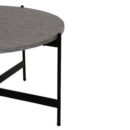 Масичка за кафе с черен метален основа и сив мраморен плот Φ80x45Hcm