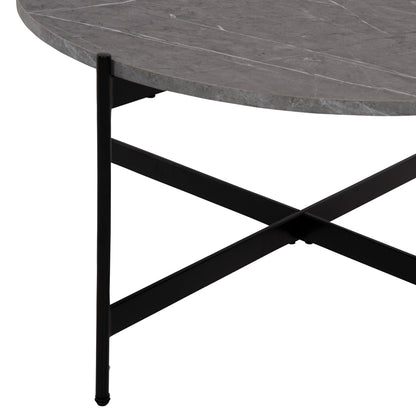 Масичка за кафе с черен метален основа и сив мраморен плот Φ80x45Hcm