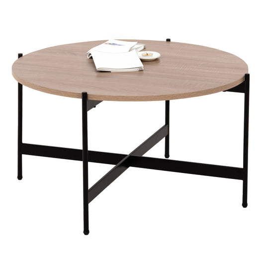 COFFEE TABLE HM9588.03 MDF SONOMA TABLETOP-BLACK METAL BASE Φ80x45Hcm. image 1