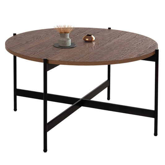 COFFEE TABLE HM9588.04 MDF WHITE WALNUT TABLETOP-BLACK METAL BASE Φ80x45Hcm. image 1