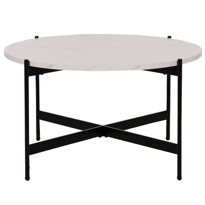 Кафе Маса с Бял Мрамор и Черен Метал Φ80x45Hcm