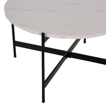 Кафе Маса с Бял Мрамор и Черен Метал Φ80x45Hcm