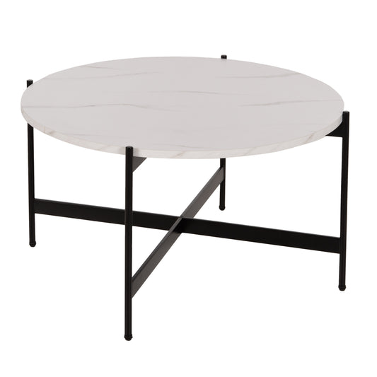 COFFEE TABLE HM9588.05 MDF WHITE MARBLE TABLETOP-BLACK METAL BASE Φ80x45Hcm. image 1
