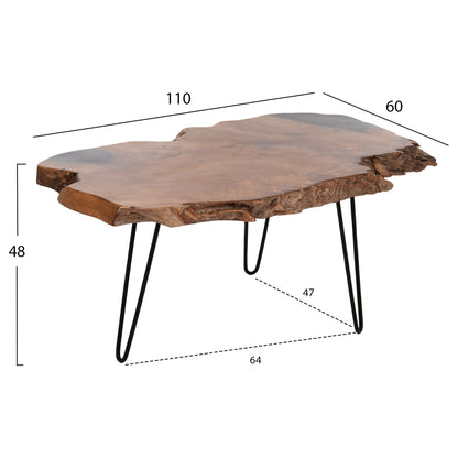 Масичка за кафе Глейз от тиково дърво с метални крака 110x60x48Hcm