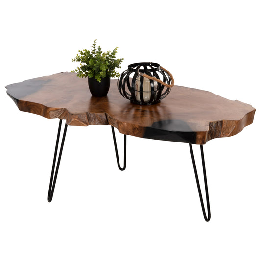 COFFEE TABLE GLAZE HM9750 TEAK WOOD IN NATURAL-BLACK METAL LEGS 110x60x48Hcm. image 1