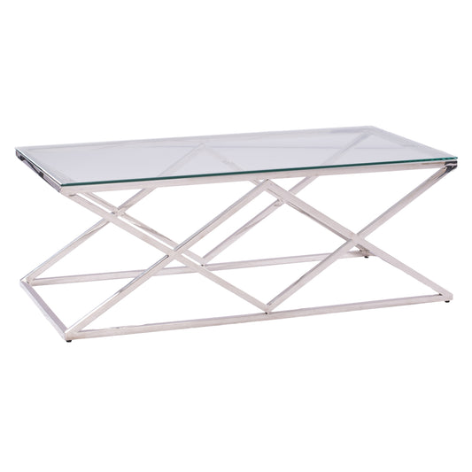 COFFEE TABLE HOLLAND HM8624.01 WITH GLASS AND CHROME BASE 120X60Χ45 EK. image 1