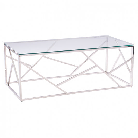 COFFEE TABLE JANA WITH GLASS AND CHROME BASE 120X60X45Hcm.HM8617.01 image 1