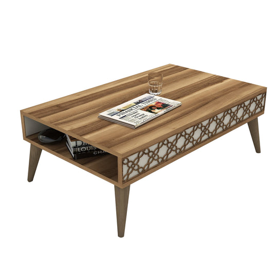 COFFEE TABLE MELAMINE HM9499.03 IN WALNUT COLOR WITH CREAM SIDES 105x60x36.6Hcm. image 1