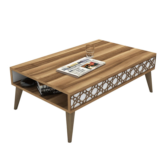 COFFEE TABLE MELAMINE HM9499.04 IN WALNUT COLOR AND WHITE SIDES 105x60x36.6Hcm. image 1