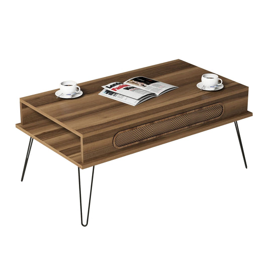 COFFEE TABLE MELAMINE HM9500.02 IN WALNUT COLOR-METALLIC LEGS 105x56x45.8Hcm. image 1
