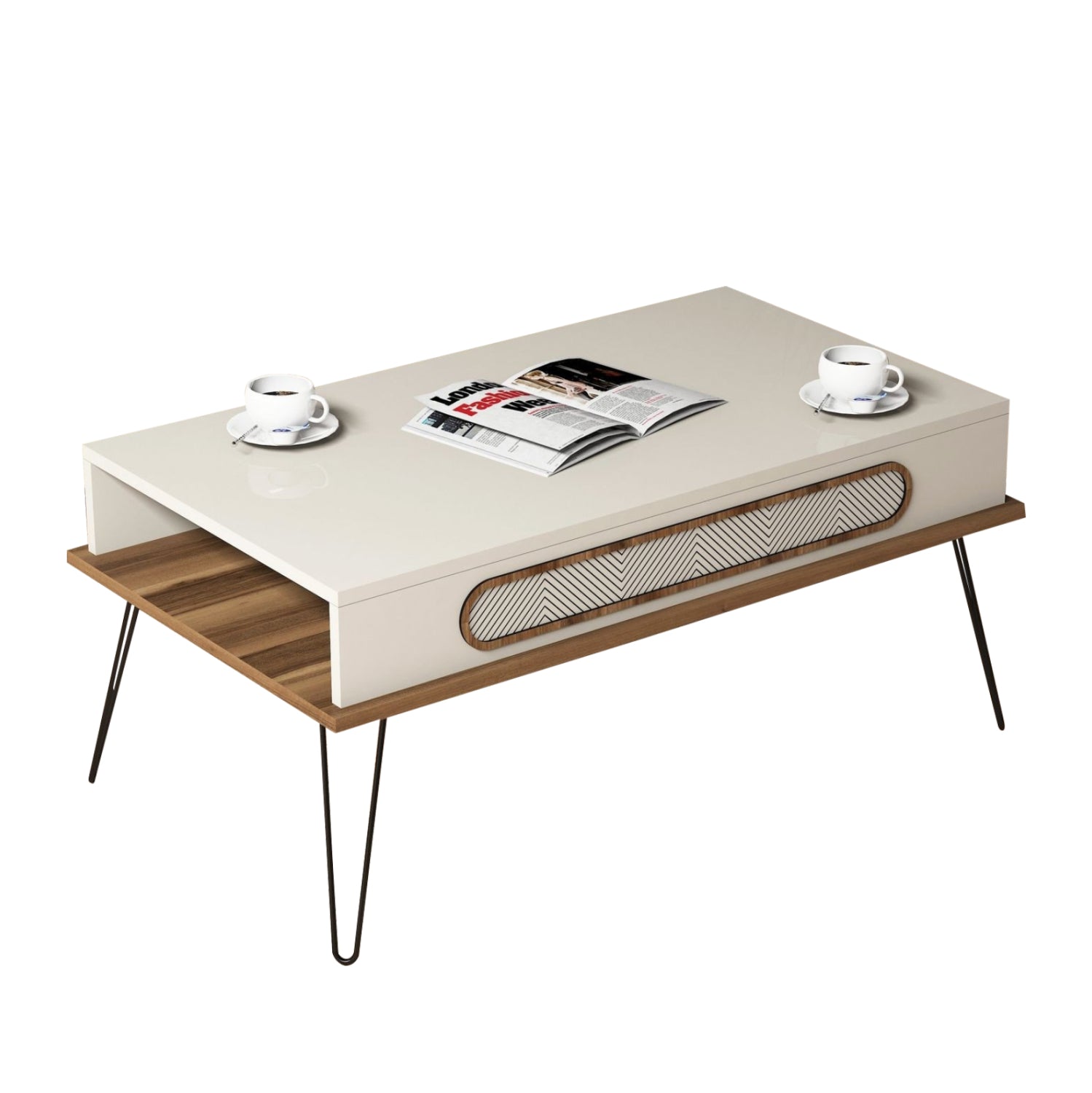 COFFEE TABLE MELAMINE HM9500.03 IN CREAM COLOR-METALLIC LEGS 105x56x45.8Hcm. image 1