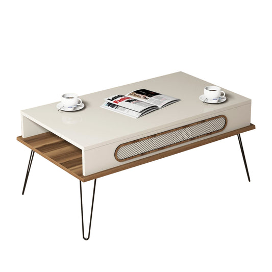 COFFEE TABLE MELAMINE HM9500.03 IN CREAM COLOR-METALLIC LEGS 105x56x45.8Hcm. image 1