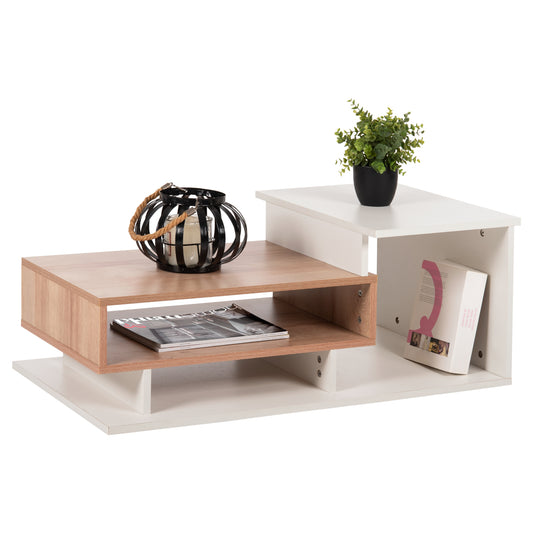 COFFEE TABLE ROSAMUND HM8868.11 MELAMINE IN WHITE & NATURAL 90x50x24,5-35Hcm. image 1