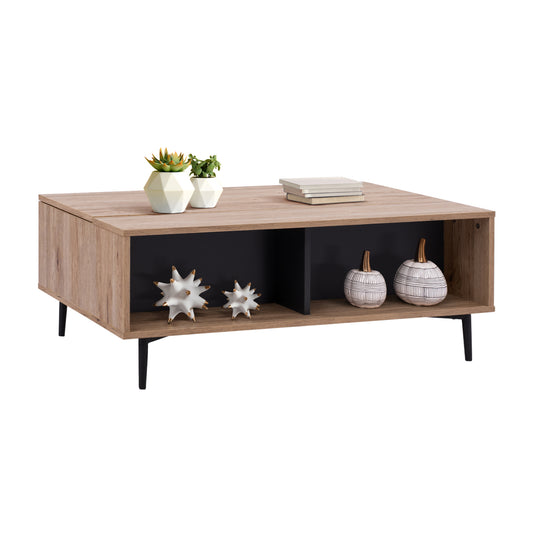 COFFEE TABLE MARGARIT LIFTABLE MELAMINE IN OAK-GREY COLOR 100x58x39-53Ycm.HM8677.11 image 1