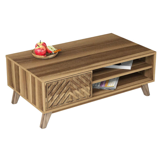 COFFEE TABLE MELAMINE WITH CABINET HM9502.01 IN WALNUT COLOR 105x60x38.2Hcm. image 1