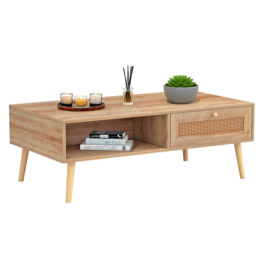 COFFEE TABLE COLM MELAMINE RATTAN HM9224.11 IN NATURAL COLOR 110x59x39,5Hcm. image 1