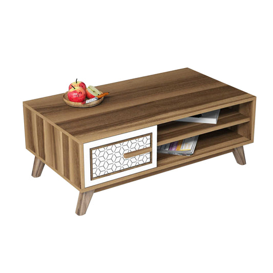 COFFEE TABLE MELAMINE IN WALNUT COLOR WITH WHITE CABINET DOOR HM9497.03 105x60x38,2Hcm. image 1