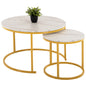 COFFEE TABLE 2PCS SET MDF WHITE MARBLE GOLD METAL LEGS Φ80x48cm.HM8763.11 image 1