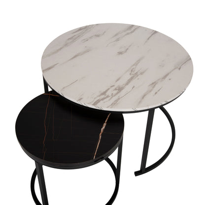 Кафе Масичка Комплект 2 Бр MDF В Мраморен Вид Φ80-Φ48cm