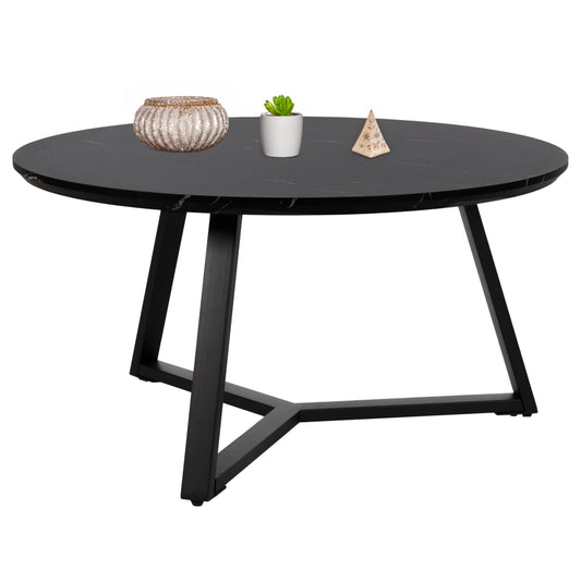 COFFEE TABLE ROUND HM9586.01 MDF BLACK MARBLE-BLACK TEXTURED METAL BASE Φ80x42Hcm. image 1