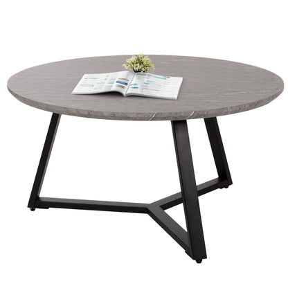COFFEE TABLE ROUND HM9586.02 MDF GREY MARBLE-BLACK TEXTURED METAL BASE Φ80x42Hcm. image 1