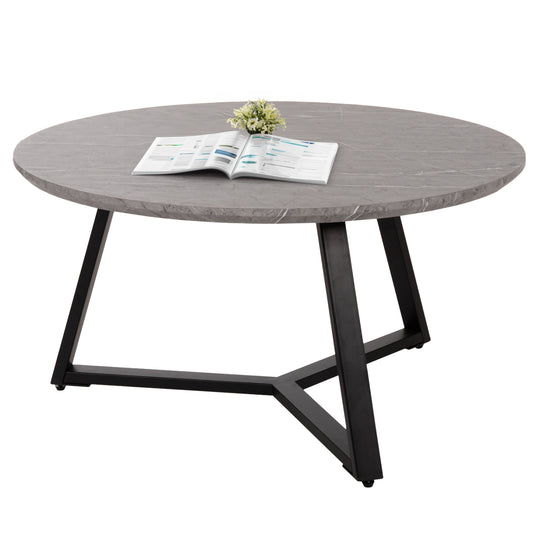 COFFEE TABLE ROUND HM9586.02 MDF GREY MARBLE-BLACK TEXTURED METAL BASE Φ80x42Hcm. image 1
