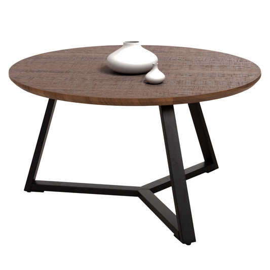 COFFEE TABLE ROUND HM9586.04 MDF WALNUT-BLACK TEXTURED METAL BASE Φ80x42Hcm. image 1