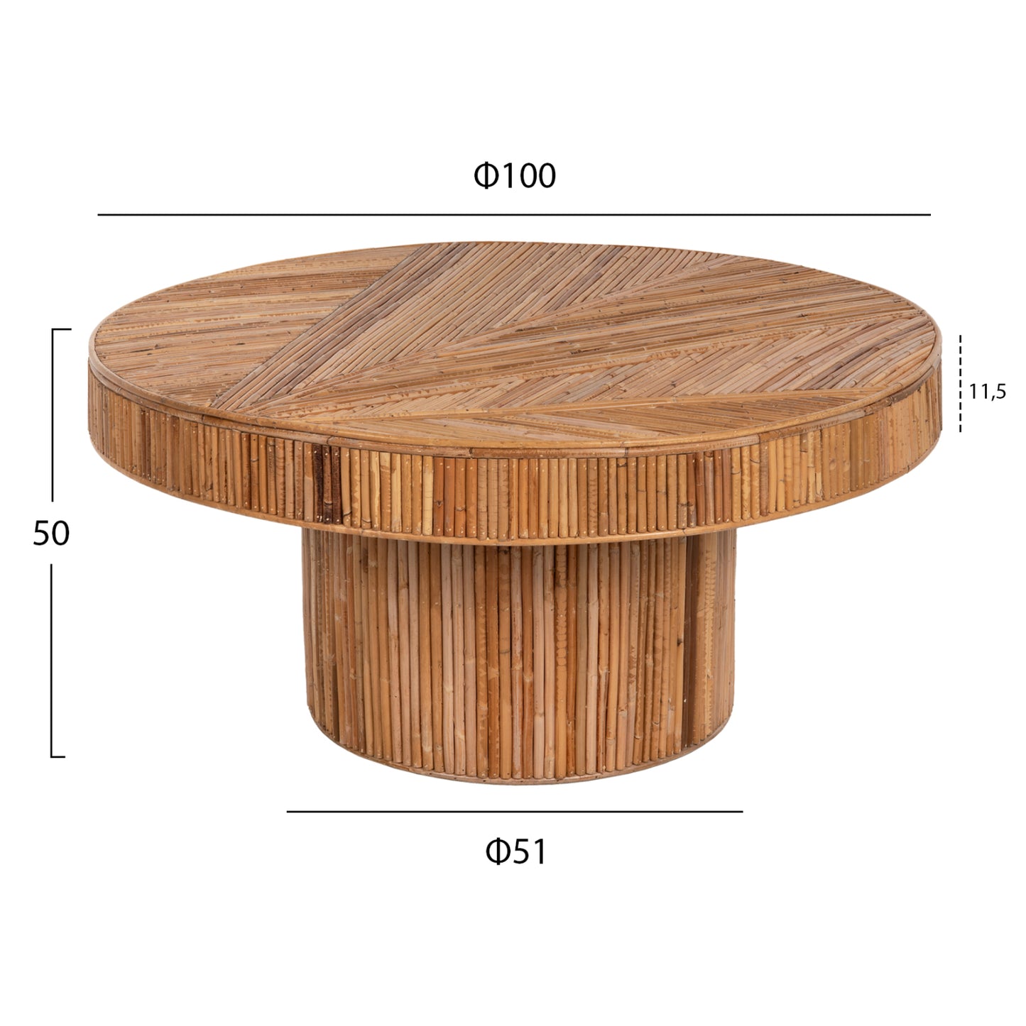 Кръгла Маса за Кафе Гатсби от Ратан в Естествен Цвят Φ100x50Hcm