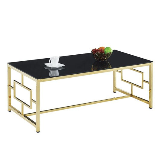 Coffee table YARA HM8623.02 by black glass and gilded framework 120X60Χ45 cm image 1