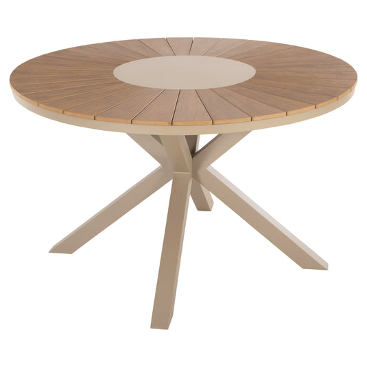 OUTDOOR ROUND TABLE MORIL HM6041.04 ALUMINUM IN CHAMPAGNE COLOR-POLYWOOD IN NATURAL WOOD Φ120cm. image 1