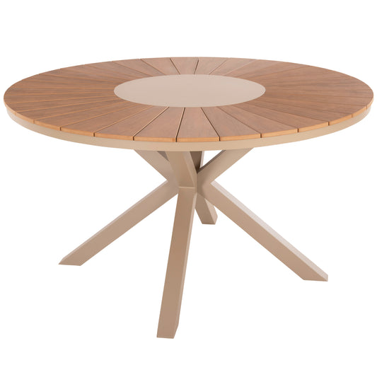 OUTDOOR ROUND TABLE MORIL HM6042.04 ALUMINUM IN CHAMPAGNE COLOR-POLYWOOD IN NATURAL WOOD Φ150cm. image 1