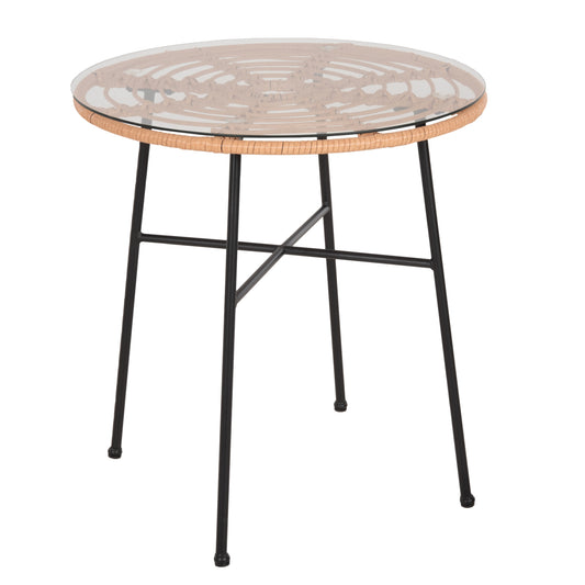 DINING TABLE ROUND ALLEGRA HM5535.11 BLACK METAL-P.E. RATTAN IN NATURAL Φ70x74Hcm. image 1