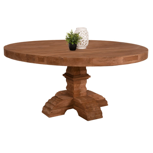 DINING TABLE ROUND PROVENCE HM9642 RECYCLED TEAK WOOD CARVED LEG-8cm.TABLETOP Φ180x76Hcm. image 1