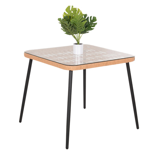 DINING TABLE SQUARE ALLEGRA HM5536.11 BLACK METAL-P.E. RATTAN IN NATURAL 79,5x79,5x72,5Hcm. image 1