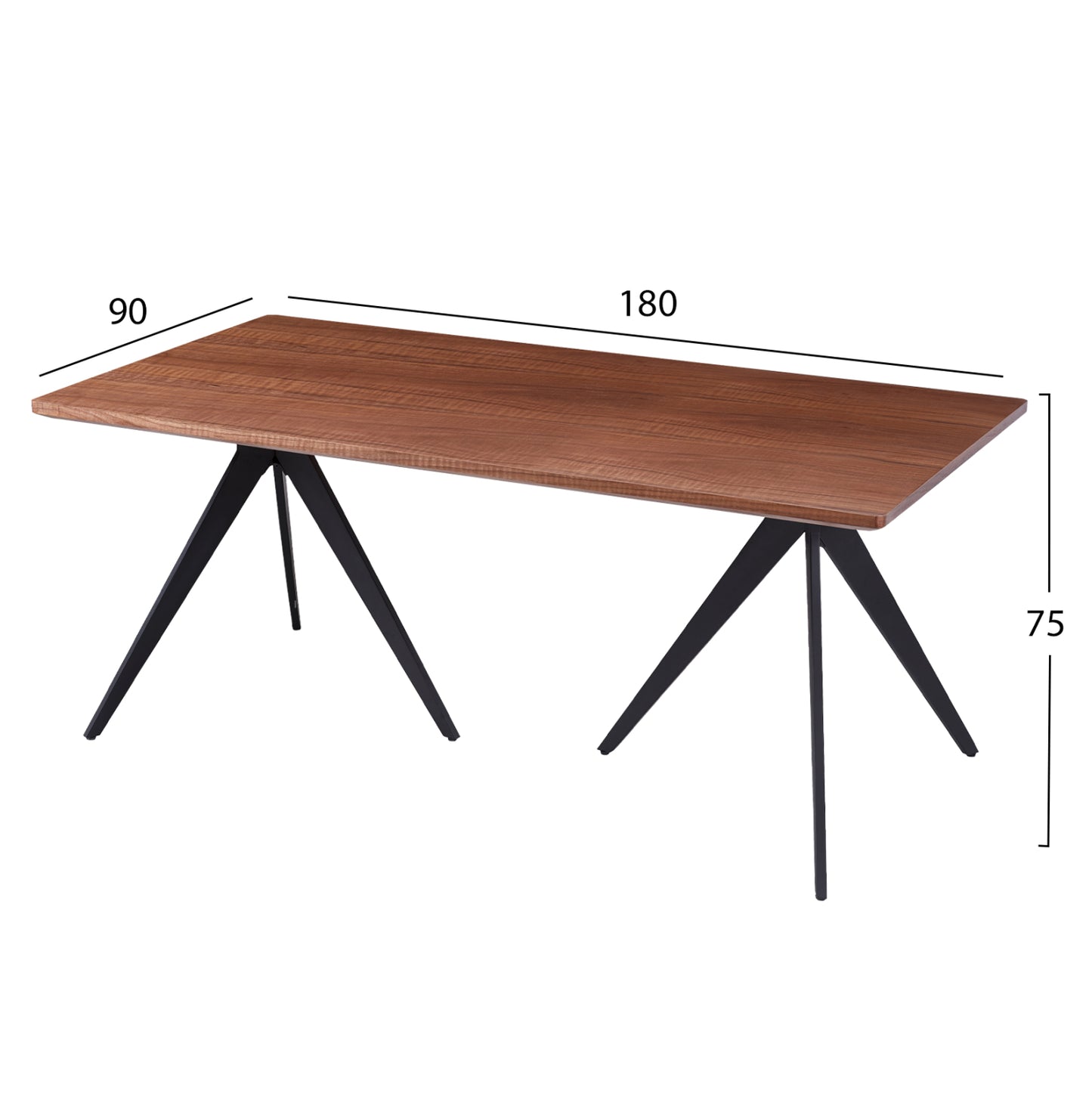 Трапезна маса с венец от ясен и черен метал 180x90x75Hcm