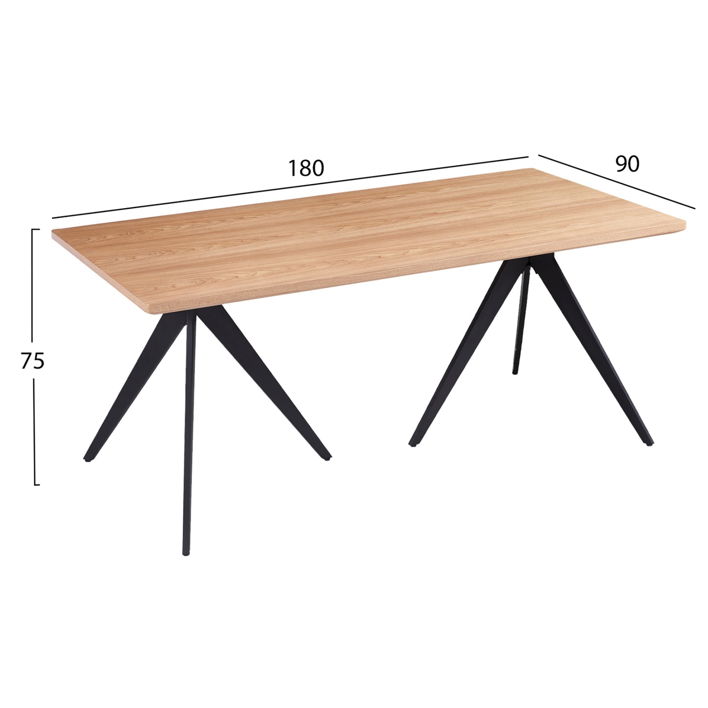 Трапезна маса с декоративен дървен фурнир в натурален цвят 180x90x75Hcm