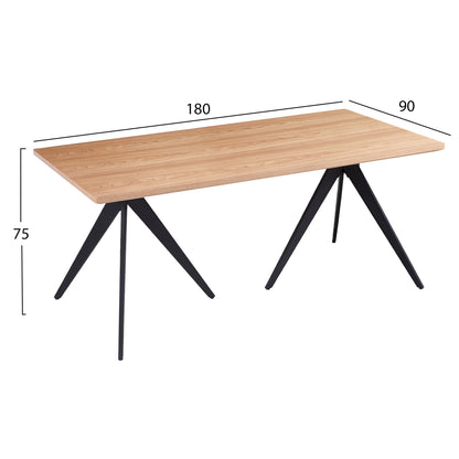 Трапезна маса с декоративен дървен фурнир в натурален цвят 180x90x75Hcm