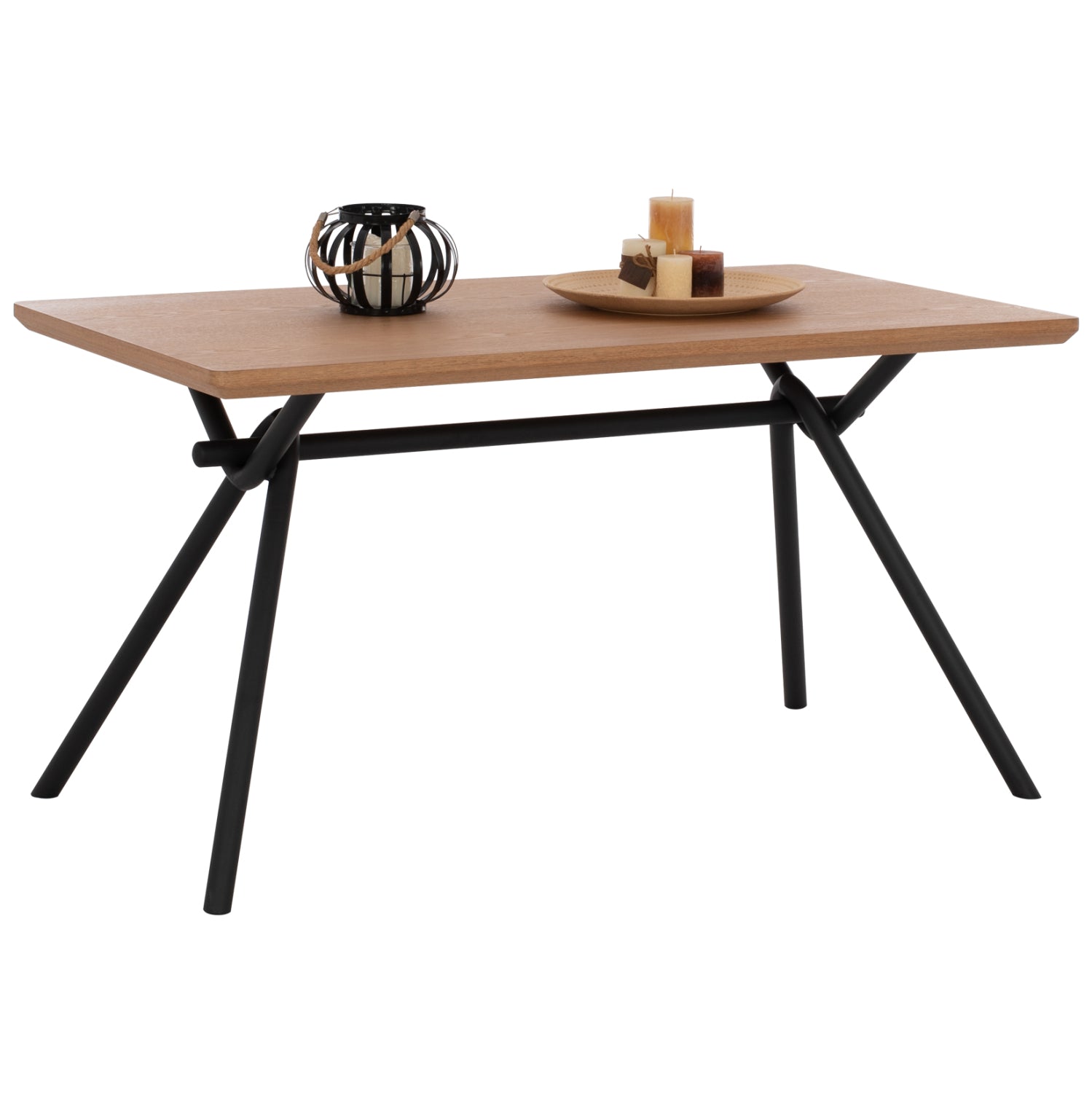 DINING TABLE MANDY HM9302.01 MDF TOP WITH OAK WOOD VENEER METAL LEGS 140x80x75H image 1