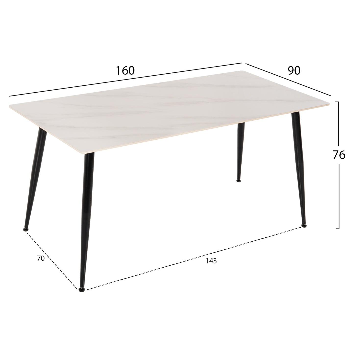 Трапезна Маса с Повърхност от Синтерован Камък 160x80x76Hcm