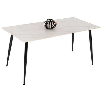 DINING TABLE TOM HM9588.02 SINTERED STONE WHITE MARBLE LOOK-BLACK METAL LEGS 160x80x76Hcm. image 1