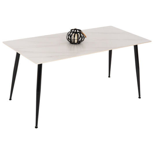 DINING TABLE TOM HM9588.02 SINTERED STONE WHITE MARBLE LOOK-BLACK METAL LEGS 160x80x76Hcm. image 1