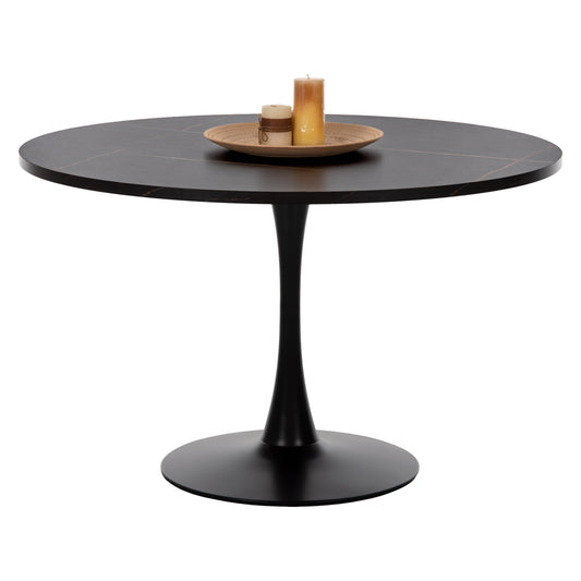 ROUND DINING TABLE ROLLO HM9422.02 MELAMINE IN BLACK MARBLE METAL LEG Φ120x74Hcm. image 1