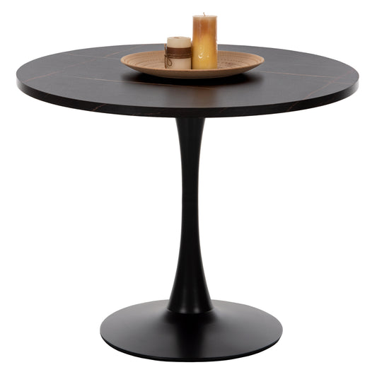 ROUND DINING TABLE ROLLO HM9421.02 MELAMINE IN BLACK MARBLE METAL LEG Φ90x74Hcm. image 1