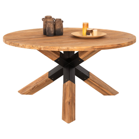 DINING TABLE ROUND KATTE HM9559 RECYCLED TEAK WOOD-LEGS WITH METAL Φ150x78Hcm. image 1