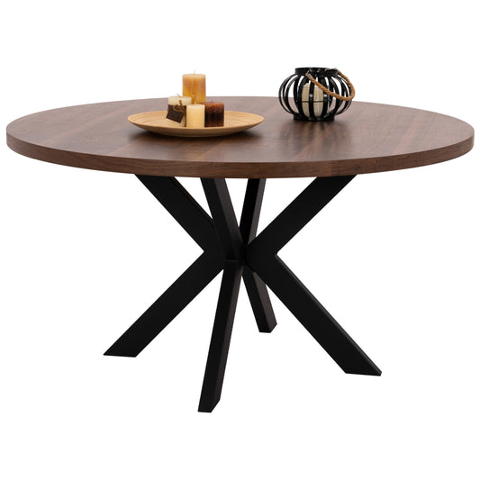 DINING TABLE ROUND SARI HM9310.02 MDF &WALNUT WOOD VENEER METAL LEGS Φ140x75Hcm. image 1